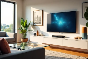 Salon moderne avec télévision connectée pour configuration IPTV