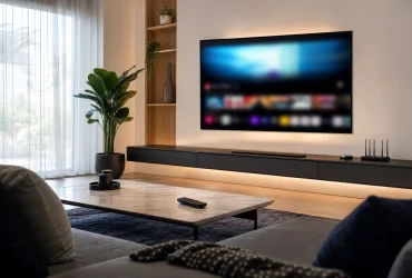 Salon avec télévision connectée pour illustrer le choix d’un service IPTV