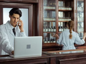 Pharmaciens dans une officine pour illustrer l’achat de produits de santé