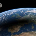 Vue de l’ombre de la Lune projetée sur l’Europe pendant une éclipse solaire