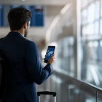 Voyageur consultant son smartphone pour rester connecté à l’étranger