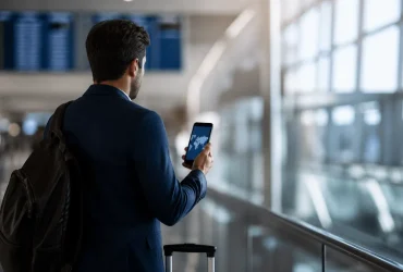 Voyageur consultant son smartphone pour rester connecté à l’étranger