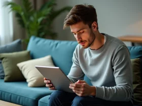 Personne consultant un service de télévision par internet sur une tablette